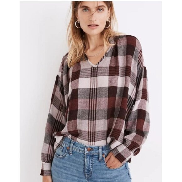 Madewell Tops - Madewell Womens Highroad Popover Shirt in Schorr Plaid Wool Blend Medium